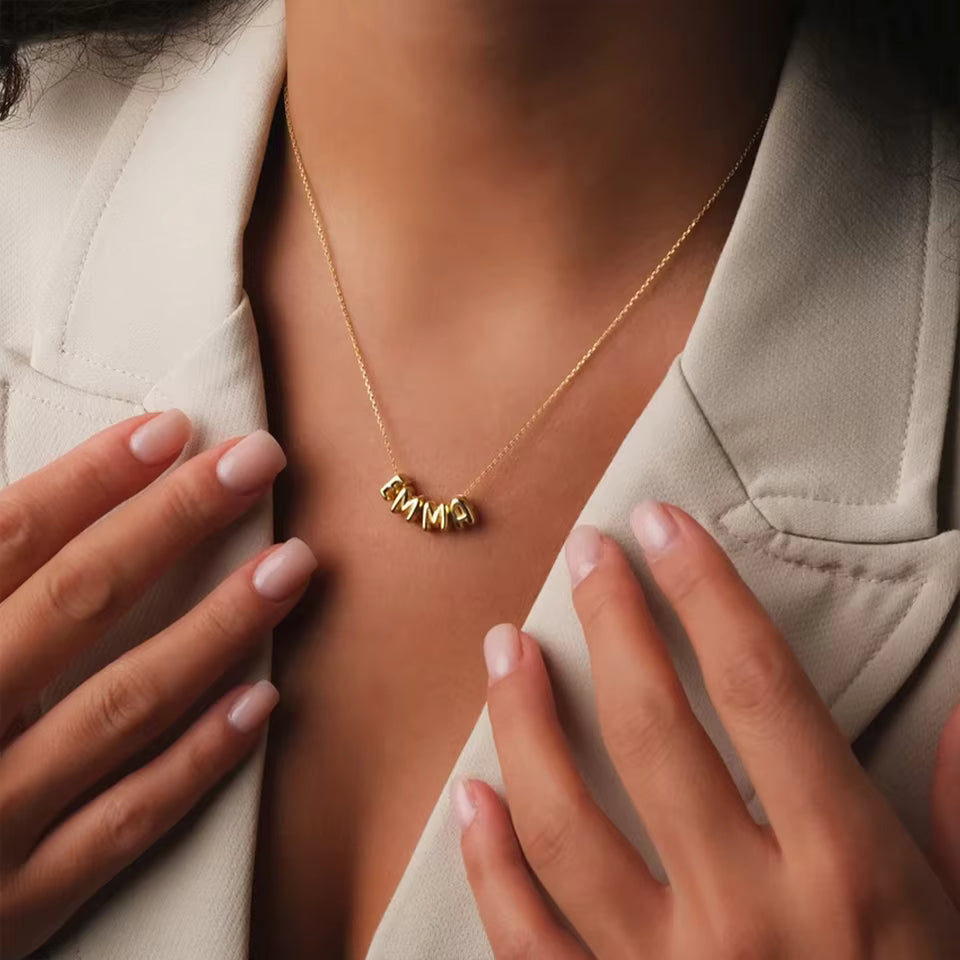 3D bubble name necklace, custom name necklace, stainless steel necklace, gold plated name necklace, silver name necklace, personalized jewelry for women, bubble letter pendant, custom letter necklace, trendy name necklace, high end personalized jewelry
