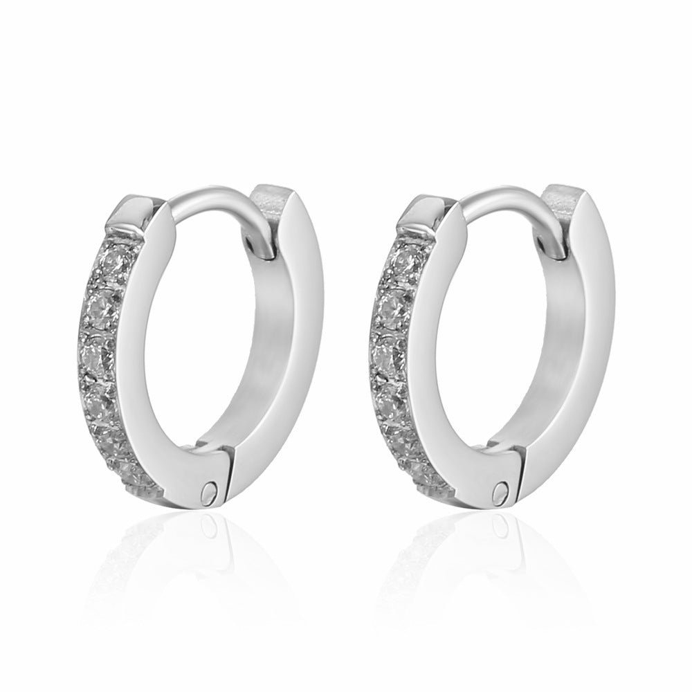 PVD Gold Plated Stainless Steel Geometric Hoop Earrings , CZ Titanium Steel Earrings for Women