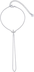 Gold plated 925 sterling silver hand chain bracelet with clover zircon detail and chain link design