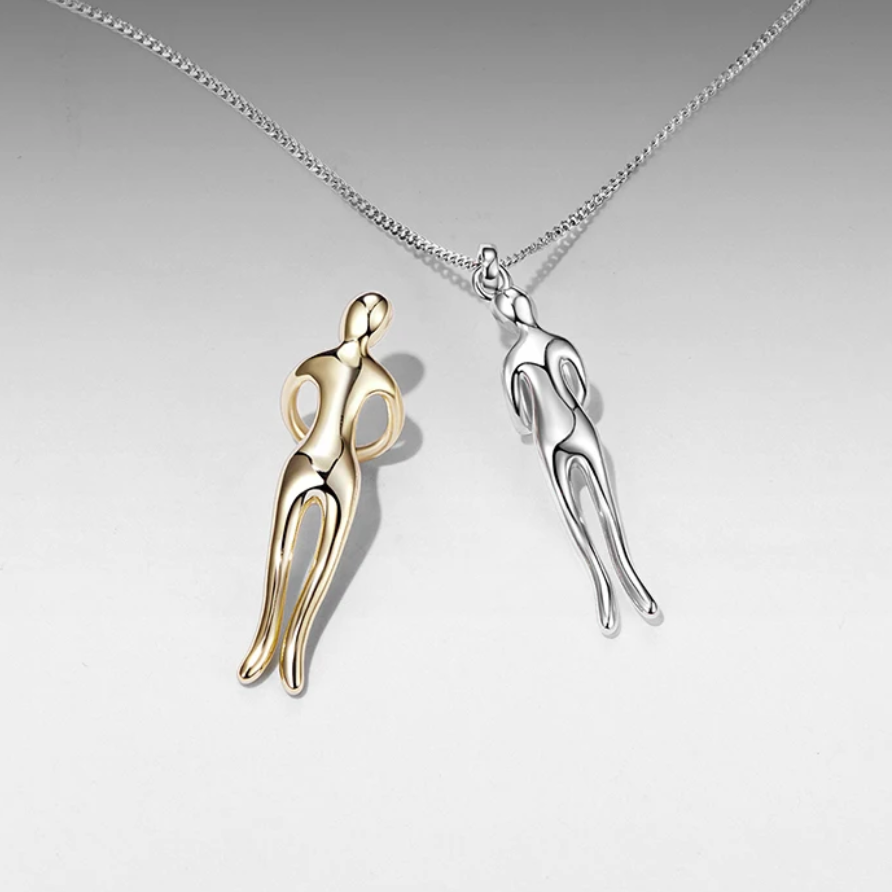 Mother & Child Sterling Silver Necklace, Detachable Two-Tone Family Love Pendant