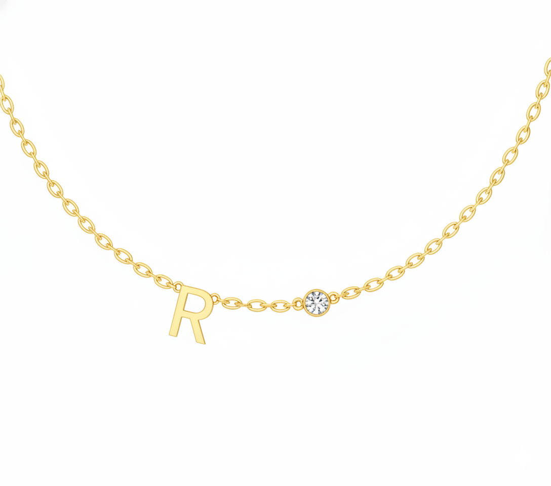 Custom Name Birthstone Necklace , DIY Letter Pendant Necklace , Personalized Side Pendant Jewelry for Women