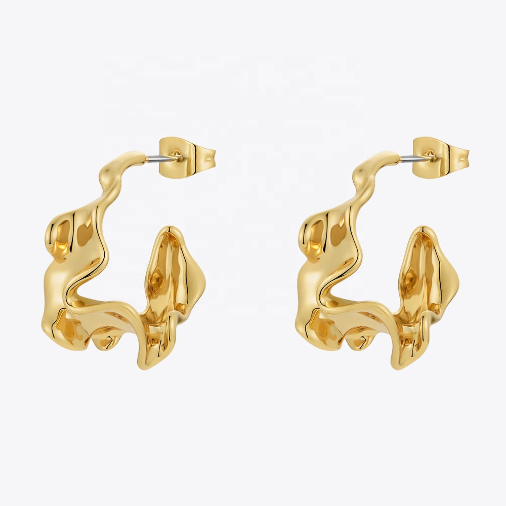 Twisted C-Shape Hoop Earrings – 18K Gold Plated 316L Stainless Steel