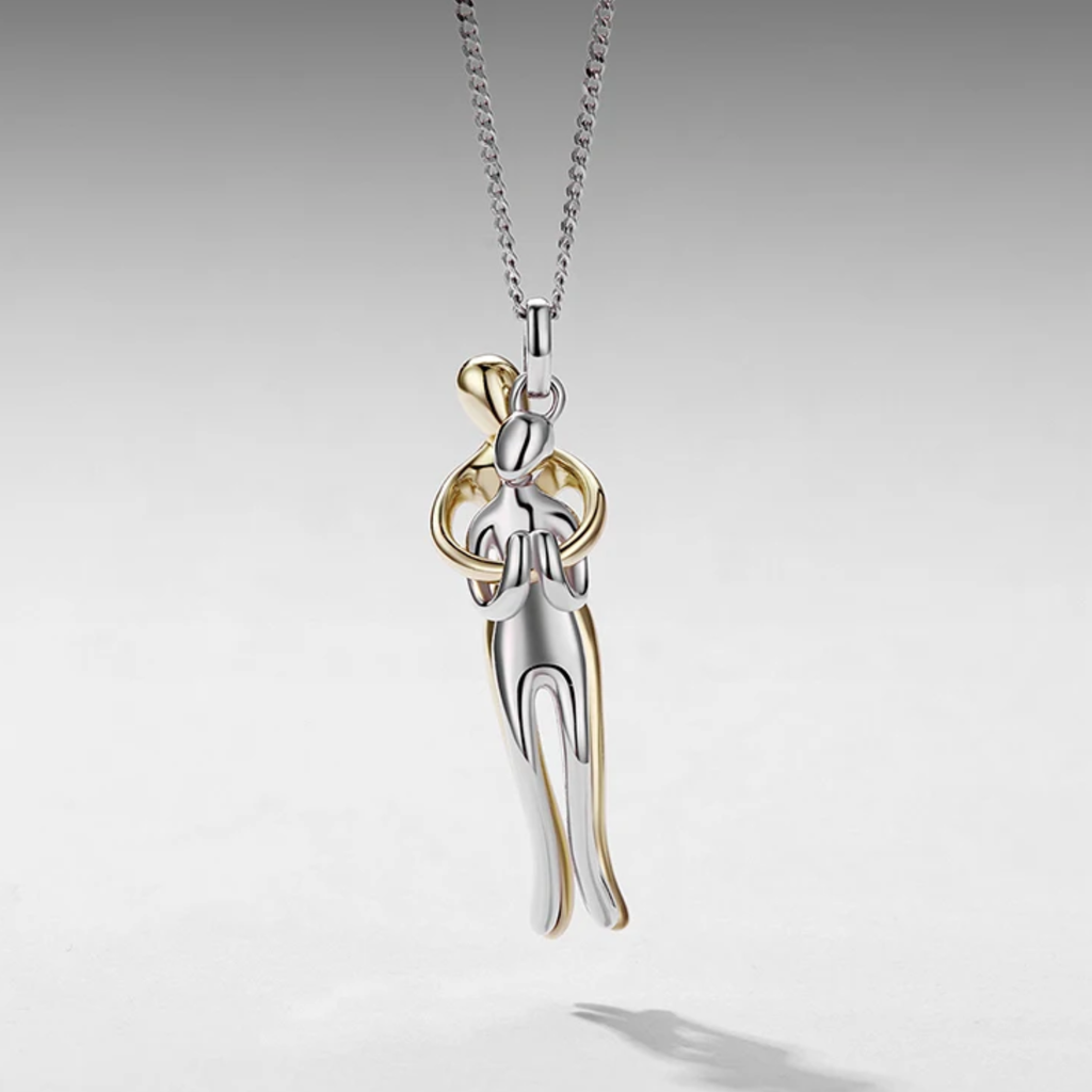 Mother & Child Sterling Silver Necklace, Detachable Two-Tone Family Love Pendant