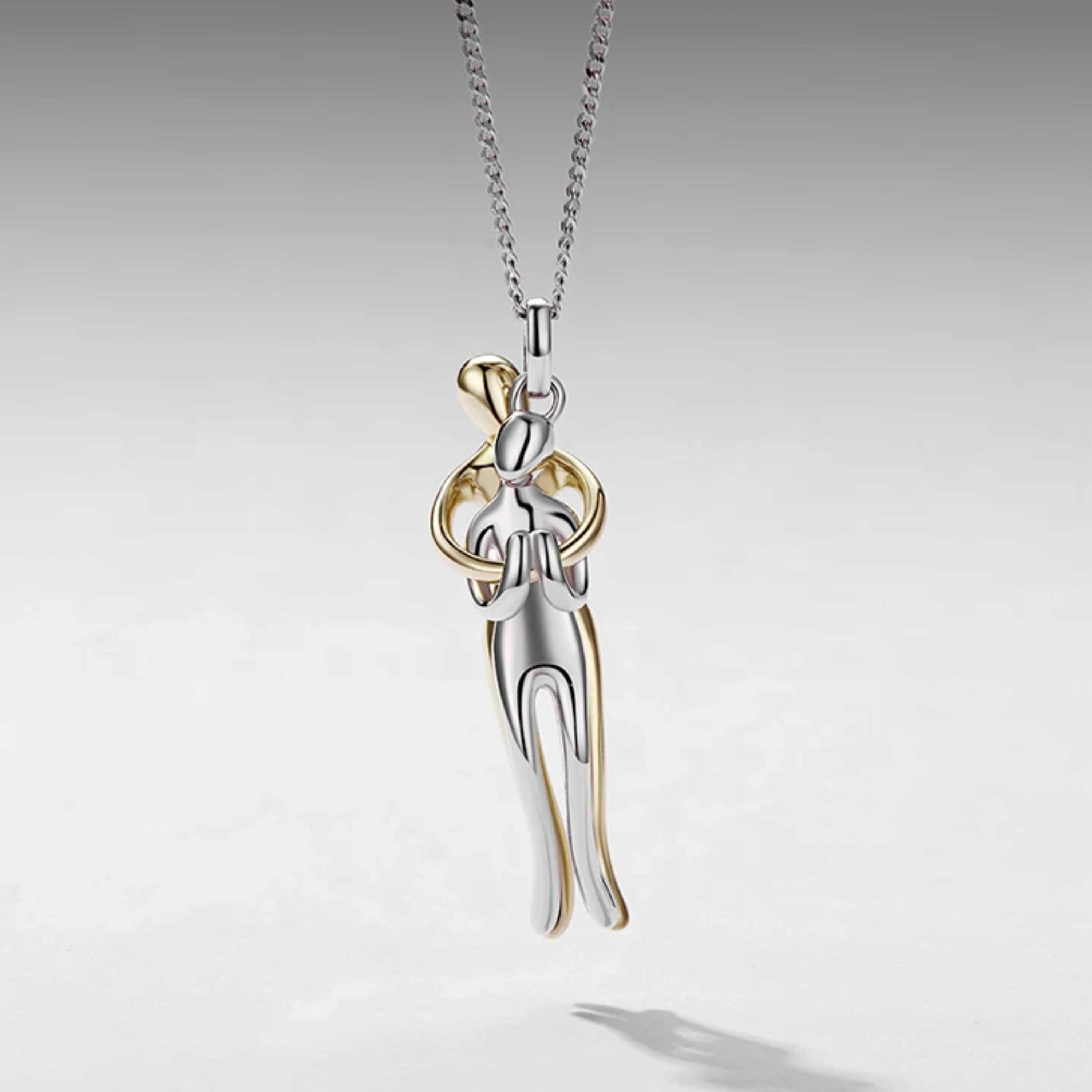 Mother & Child Sterling Silver Necklace, Detachable Two-Tone Family Love Pendant