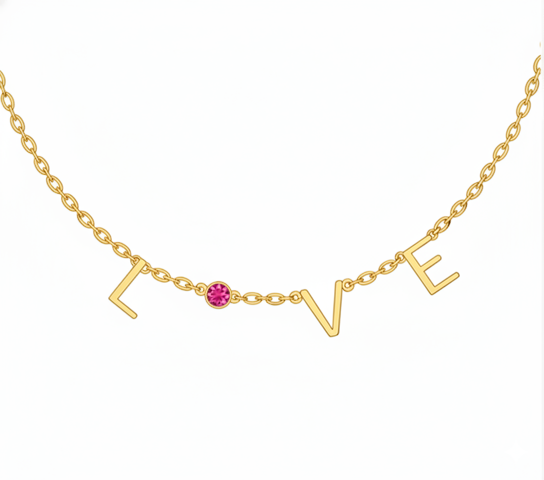 Custom Name Birthstone Necklace , DIY Letter Pendant Necklace , Personalized Side Pendant Jewelry for Women