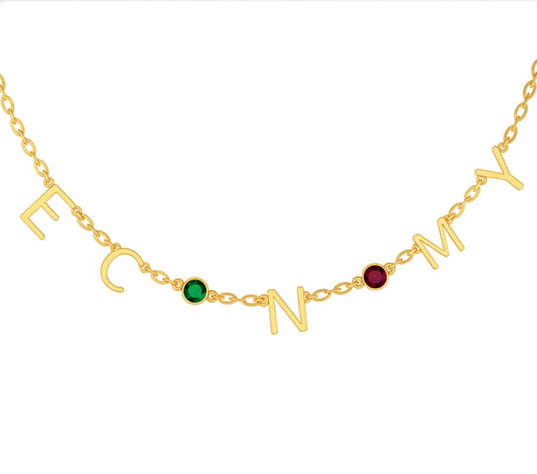 Custom Name Birthstone Necklace , DIY Letter Pendant Necklace , Personalized Side Pendant Jewelry for Women