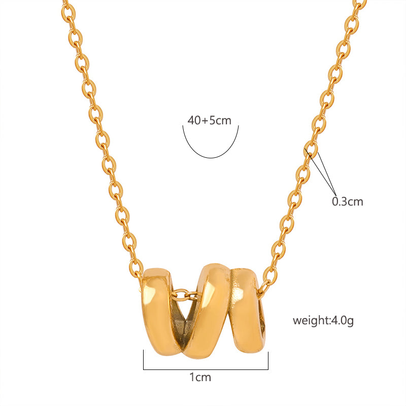 18K gold plated stainless steel geometric hollow pendant necklace with bead chain, adjustable unisex jewelry on white background