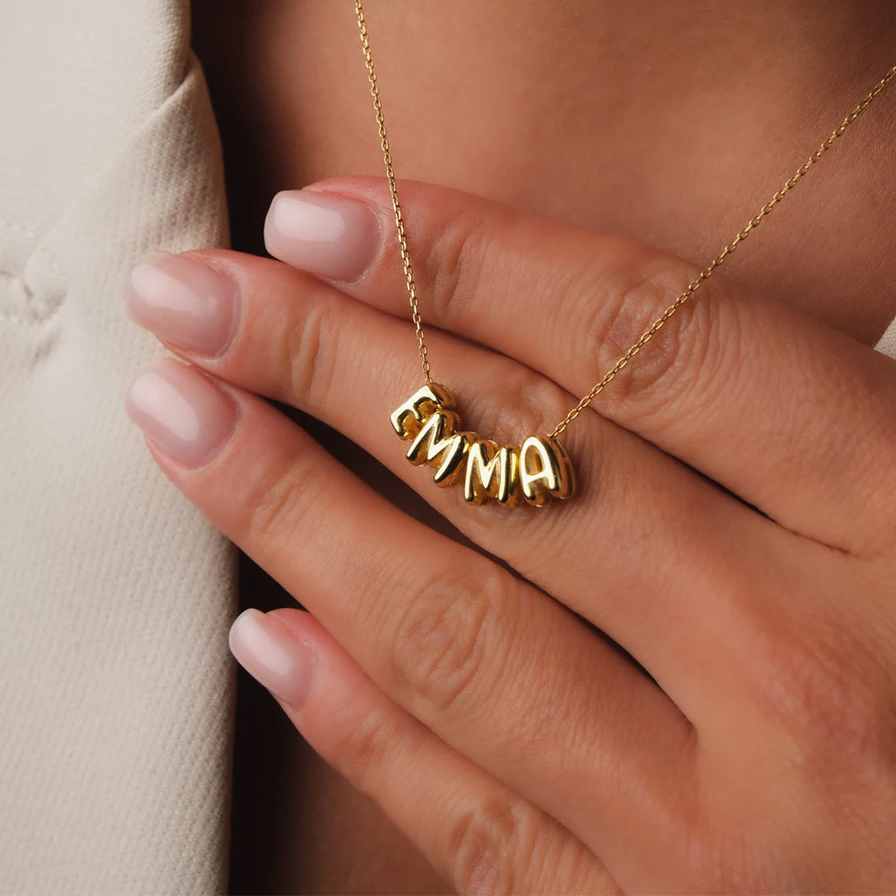 3D bubble name necklace, custom name necklace, stainless steel necklace, gold plated name necklace, silver name necklace, personalized jewelry for women, bubble letter pendant, custom letter necklace, trendy name necklace, high end personalized jewelry