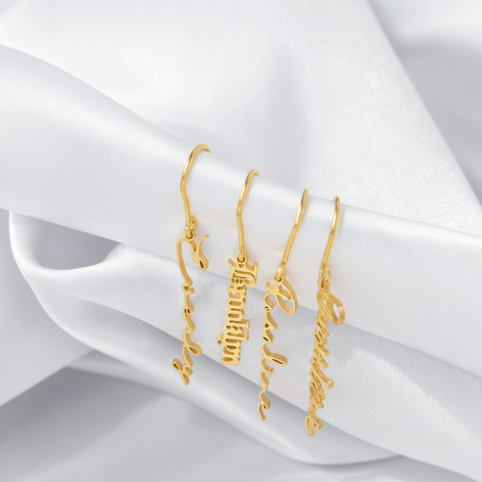 personalized name earrings, gold name earrings, custom letter earrings, 316 stainless steel earrings, name pendant jewelry, women’s personalized earrings, gold color earrings, custom jewelry gift, modern letter earrings, personalized fashion earrings