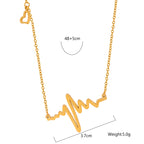 18K gold plated stainless steel heartbeat pendant necklace with geometric pulse design and adjustable link chain on white background