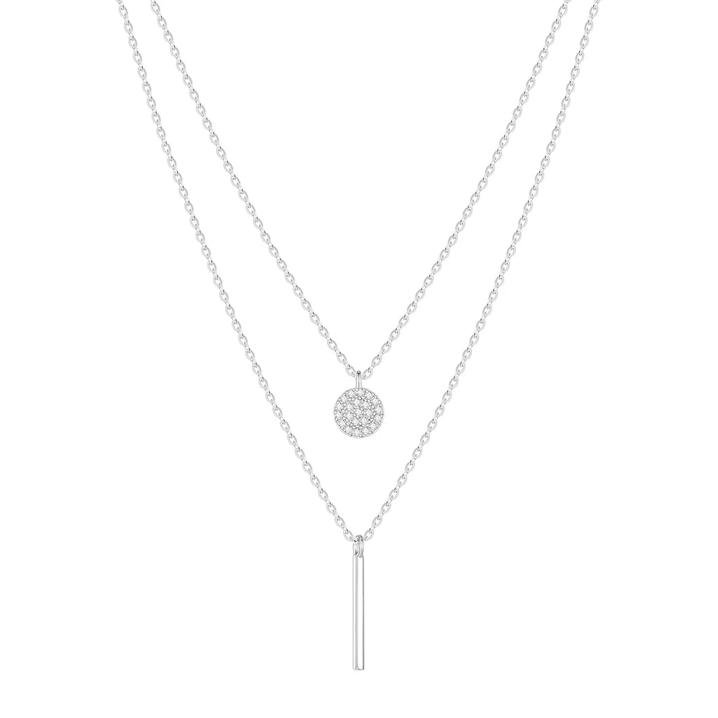 Double-Layer Gold Necklace with Zircon Pendant