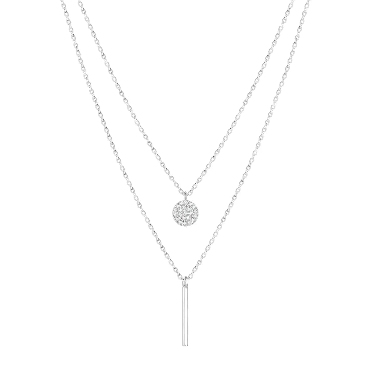 Double-Layer Gold Necklace with Zircon Pendant