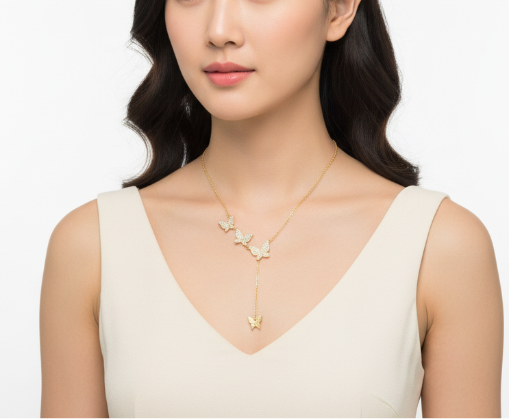 butterfly necklace, sterling silver necklace, gold plated butterfly necklace, rhodium plated necklace, zircon butterfly jewelry, 925 silver pendant, butterfly drop necklace, layered butterfly necklace, delicate silver necklace, women’s trendy jewelry, elegant gift necklace, minimalist pendant necklace