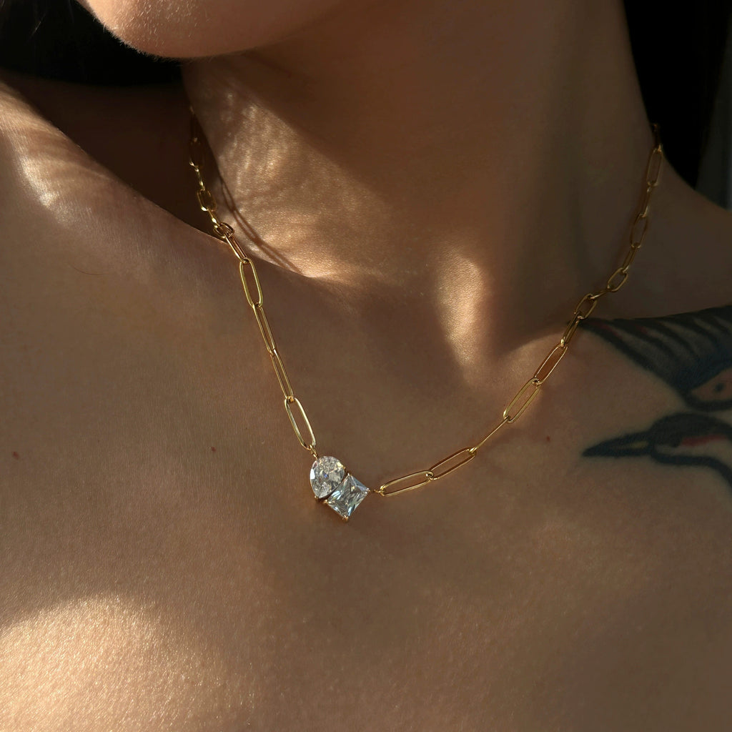 zircon necklace women, rectangle pendant necklace, gold plated zircon necklace, stainless steel necklace women, modern chain necklace, minimalist zircon jewelry, elegant women necklace, gift necklace for her, party jewelry necklace, engagement style necklace