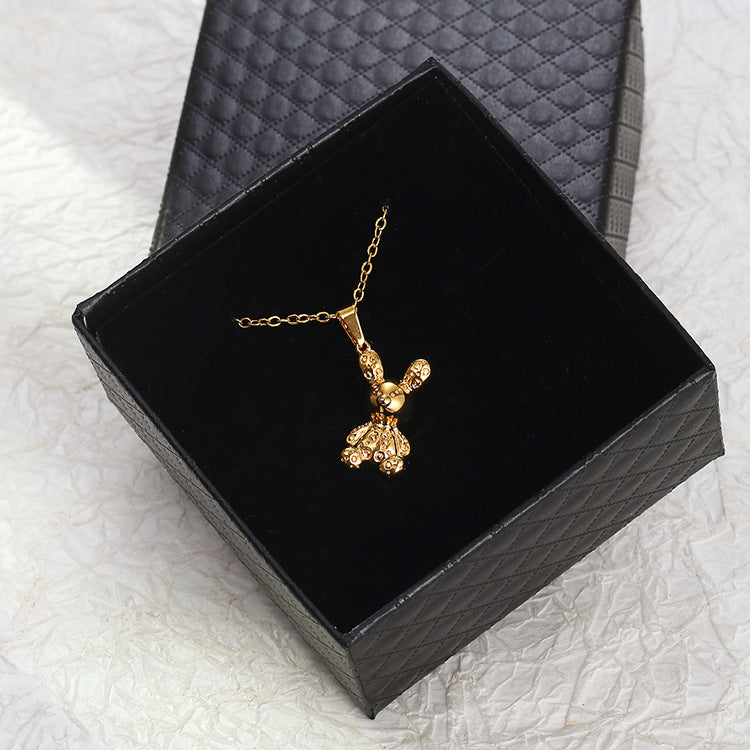 18K gold plated stainless steel bear pendant necklace with cute animal design and link chain on white background