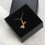 18K gold plated stainless steel bear pendant necklace with cute animal design and link chain on white background