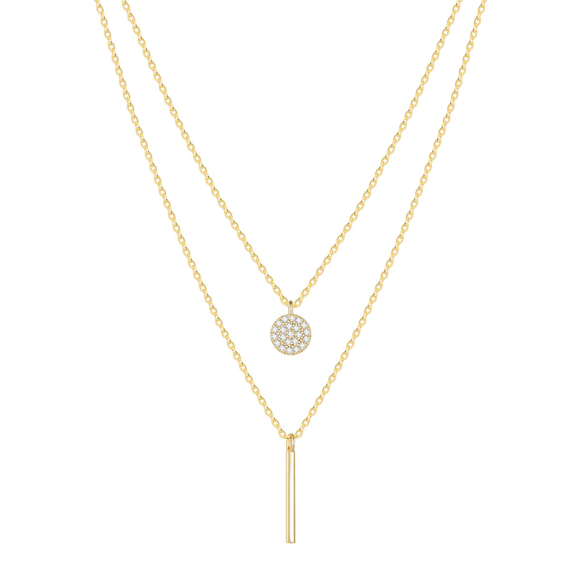 Double-Layer Gold Necklace with Zircon Pendant