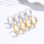 Gold plated 925 sterling silver evil eye hoop earrings with blue and red zircon heart detail