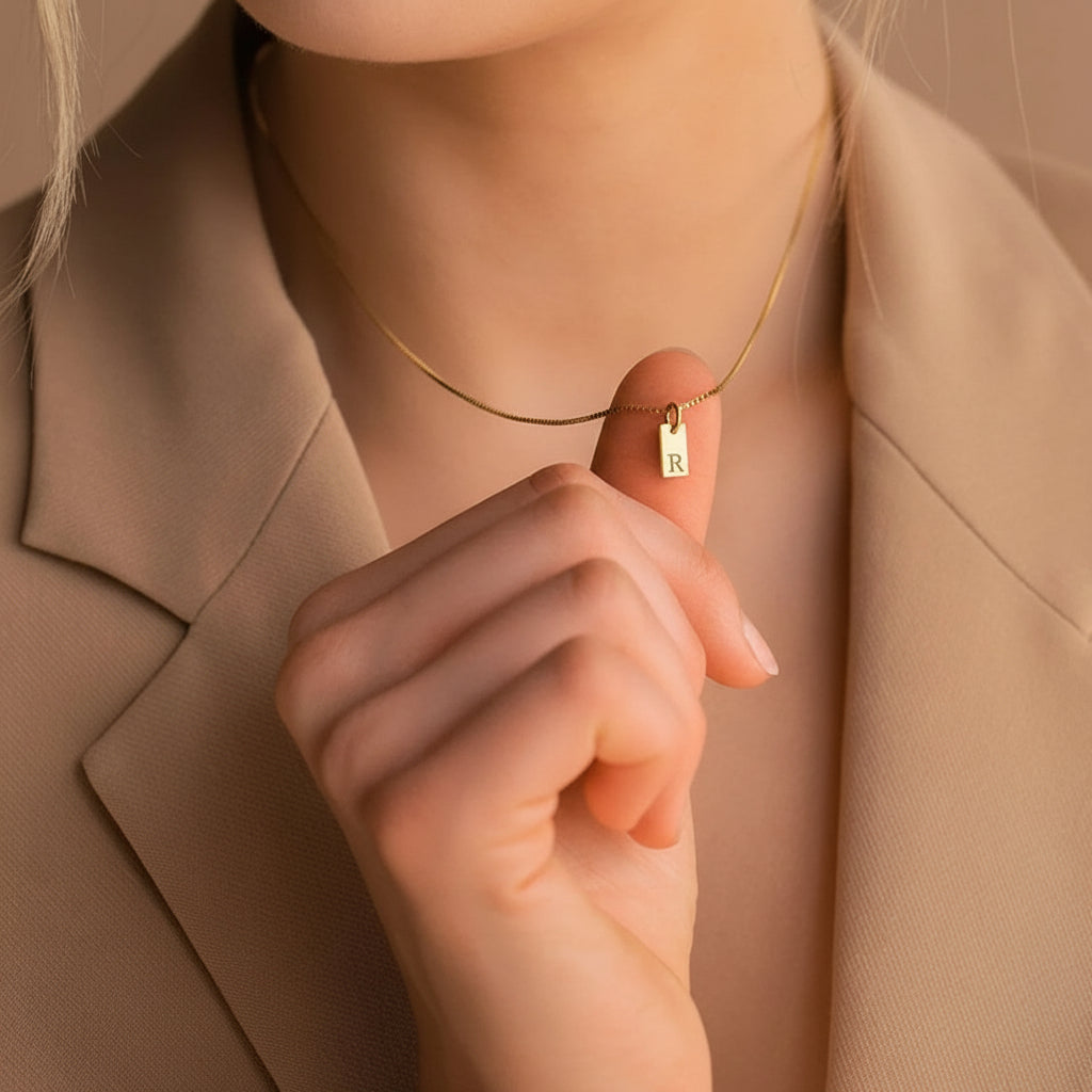 initial pendant necklace, 14K gold necklace, stainless steel letter necklace, custom initial jewelry, silver letter pendant, 10x6mm pendant necklace, minimalist initial necklace, modern letter necklace, personalized jewelry for women, stainless steel necklace