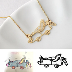 Custom children’s drawing necklace made from kid artwork, personalized stainless steel jewelry