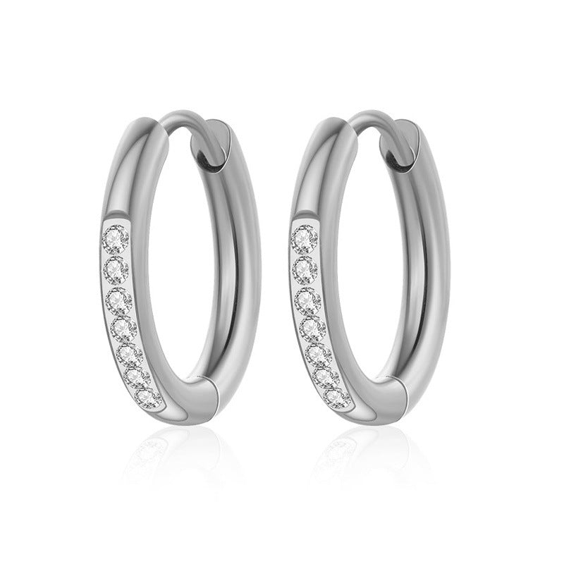 Stainless Steel Gold PVD Plated Zircon Hoop Earrings • Titanium Steel Geometric Round Earrings