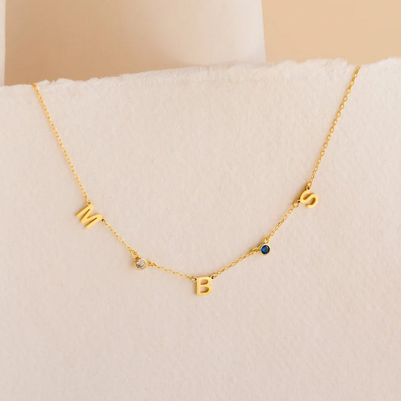 Custom Name Birthstone Necklace , DIY Letter Pendant Necklace , Personalized Side Pendant Jewelry for Women