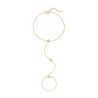 Gold plated 925 sterling silver hand chain bracelet with zirconia accents, adjustable finger bracelet design