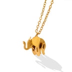 18K gold plated stainless steel elephant pendant necklace with cute animal design and adjustable link chain on white background