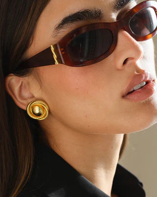 18K gold plated stainless steel circle disc stud earrings for women, classic beanie-style design, 24mm size, polished finish.