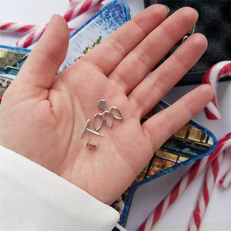 Stainless steel geometric flower petal stud earrings for women, minimalist design, 1.8 × 1.8 cm size, lightweight fashion jewelry.