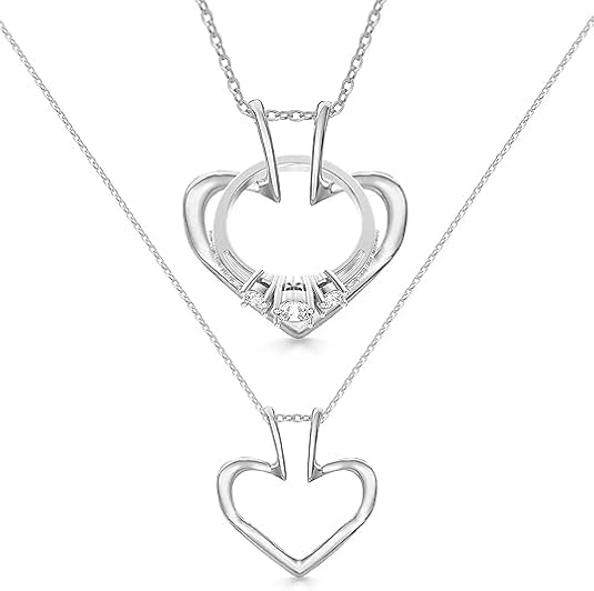 925 Sterling Silver Ring Holder Necklace, Adjustable Ring Keeper Pendant with Heart Outline Design
