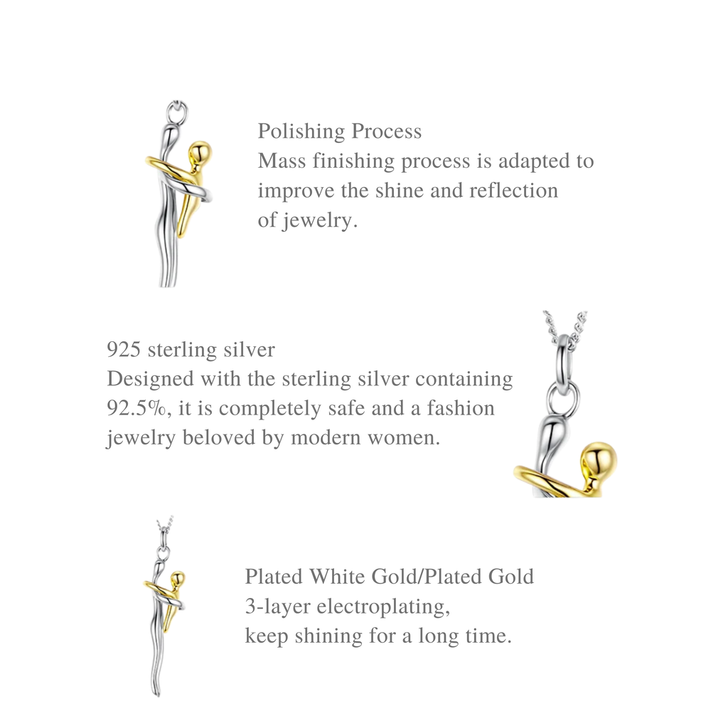 Mother & Child Sterling Silver Necklace, Detachable Two-Tone Family Love Pendant