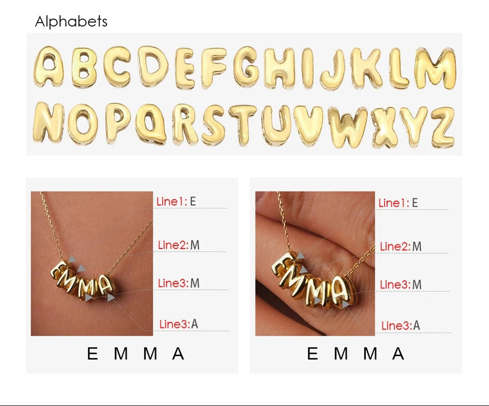 3D bubble name necklace, custom name necklace, stainless steel necklace, gold plated name necklace, silver name necklace, personalized jewelry for women, bubble letter pendant, custom letter necklace, trendy name necklace, high end personalized jewelry