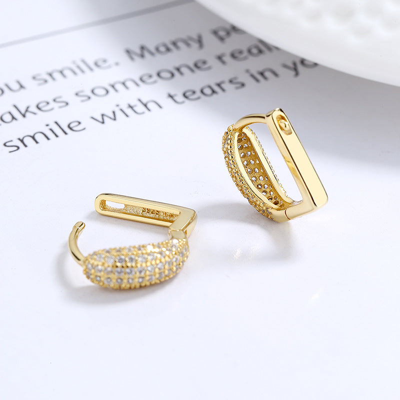 Gold plated 925 sterling silver hoop earrings with full pavé zircon sparkle