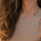 Gold plated stainless steel letter pendant necklace with 42+8 cm chain, minimalist initial jewelry for women.