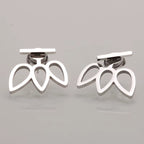 Stainless steel geometric flower petal stud earrings for women, minimalist design, 1.8 × 1.8 cm size, lightweight fashion jewelry.