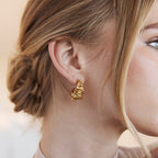 18K gold plated 316L stainless steel twisted C-shape hoop earrings with braided geometric design for women.