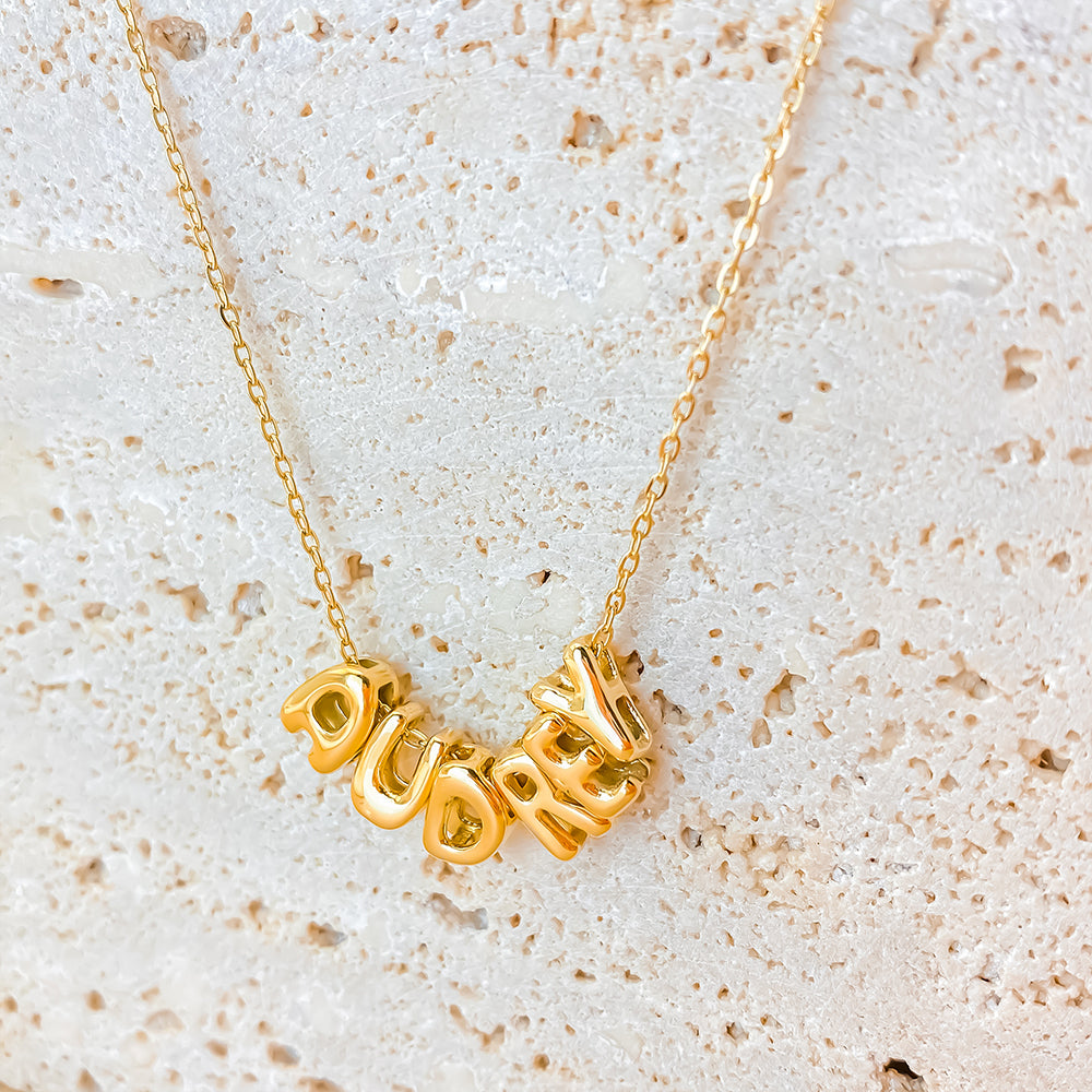 3D bubble name necklace, custom name necklace, stainless steel necklace, gold plated name necklace, silver name necklace, personalized jewelry for women, bubble letter pendant, custom letter necklace, trendy name necklace, high end personalized jewelry