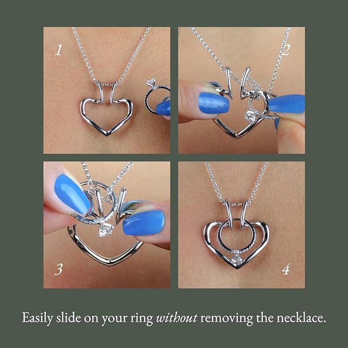 925 Sterling Silver Ring Holder Necklace, Adjustable Ring Keeper Pendant with Heart Outline Design