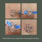925 Sterling Silver Ring Holder Necklace, Adjustable Ring Keeper Pendant with Heart Outline Design