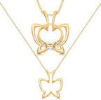 925 Sterling Silver Ring Holder Necklace , Adjustable Ring Keeper Pendant with Butterfly Outline Design (Gold Finish)