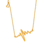 18K gold plated stainless steel heartbeat pendant necklace with geometric pulse design and adjustable link chain on white background