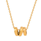 18K gold plated stainless steel geometric hollow pendant necklace with bead chain, adjustable unisex jewelry on white background