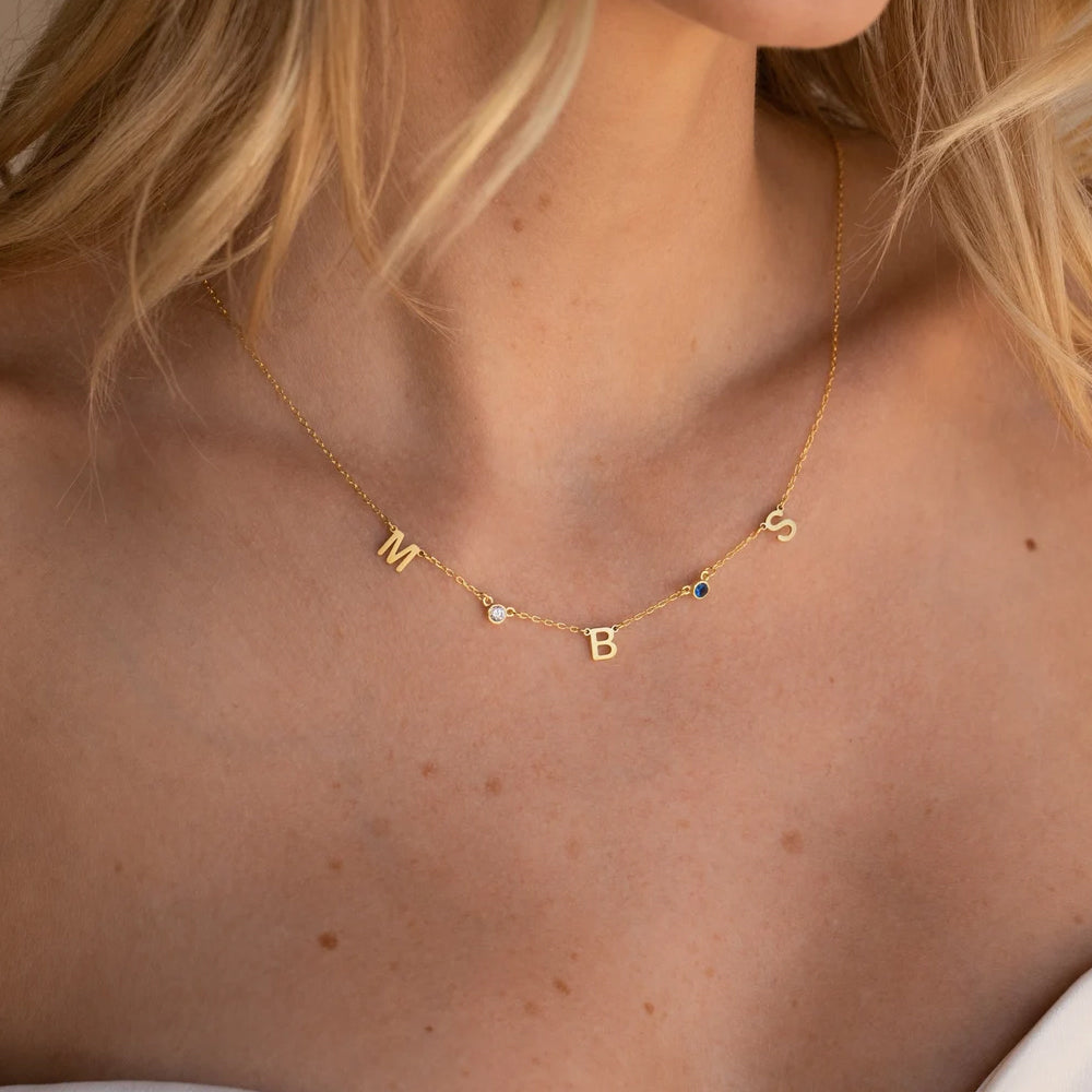 Custom Name Birthstone Necklace , DIY Letter Pendant Necklace , Personalized Side Pendant Jewelry for Women