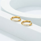 Stainless Steel Gold PVD Plated Zircon Hoop Earrings • Titanium Steel Geometric Round Earrings
