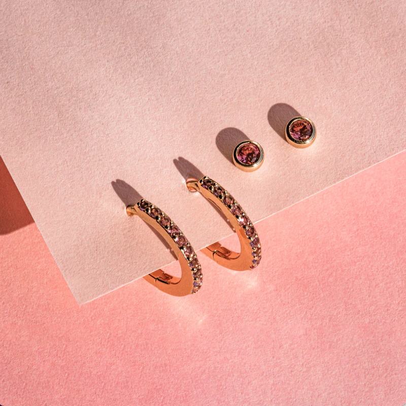 14K Gold Plated Birthstone Hoop Earrings , Stainless Steel CZ Stone Circle Hoops