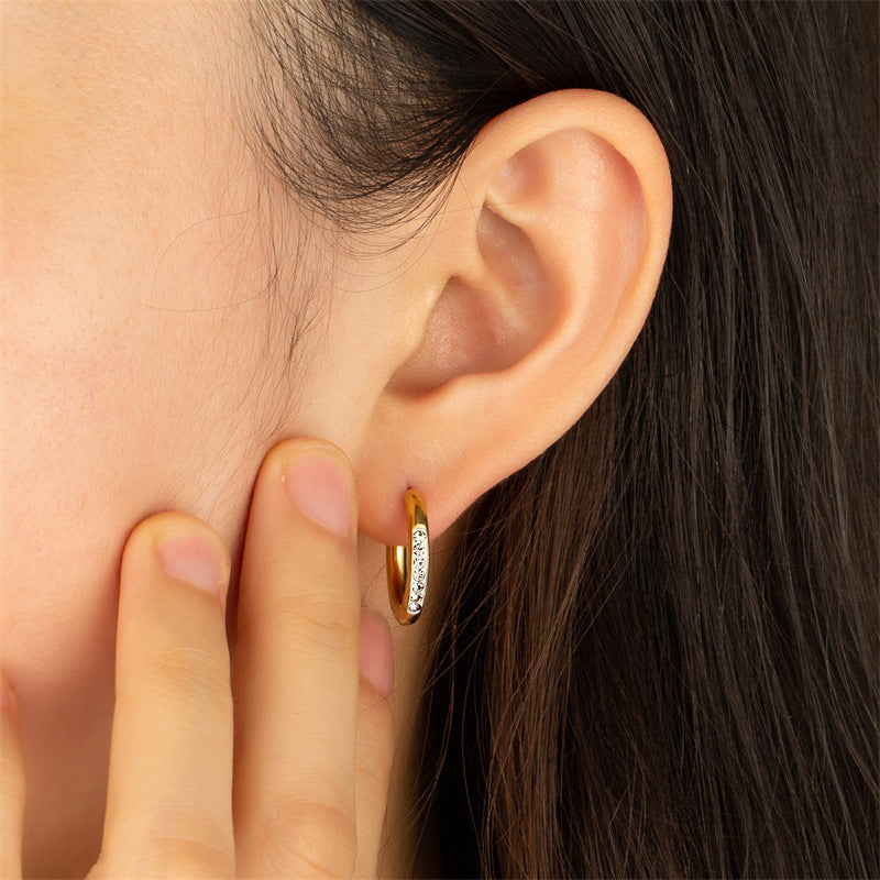 Stainless Steel Gold PVD Plated Zircon Hoop Earrings • Titanium Steel Geometric Round Earrings