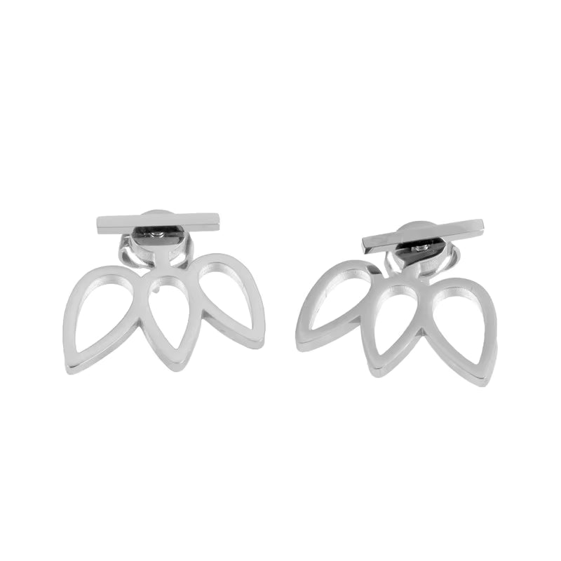 Stainless steel geometric flower petal stud earrings for women, minimalist design, 1.8 × 1.8 cm size, lightweight fashion jewelry.