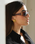 18K gold plated stainless steel circle disc stud earrings for women, classic beanie-style design, 24mm size, polished finish.