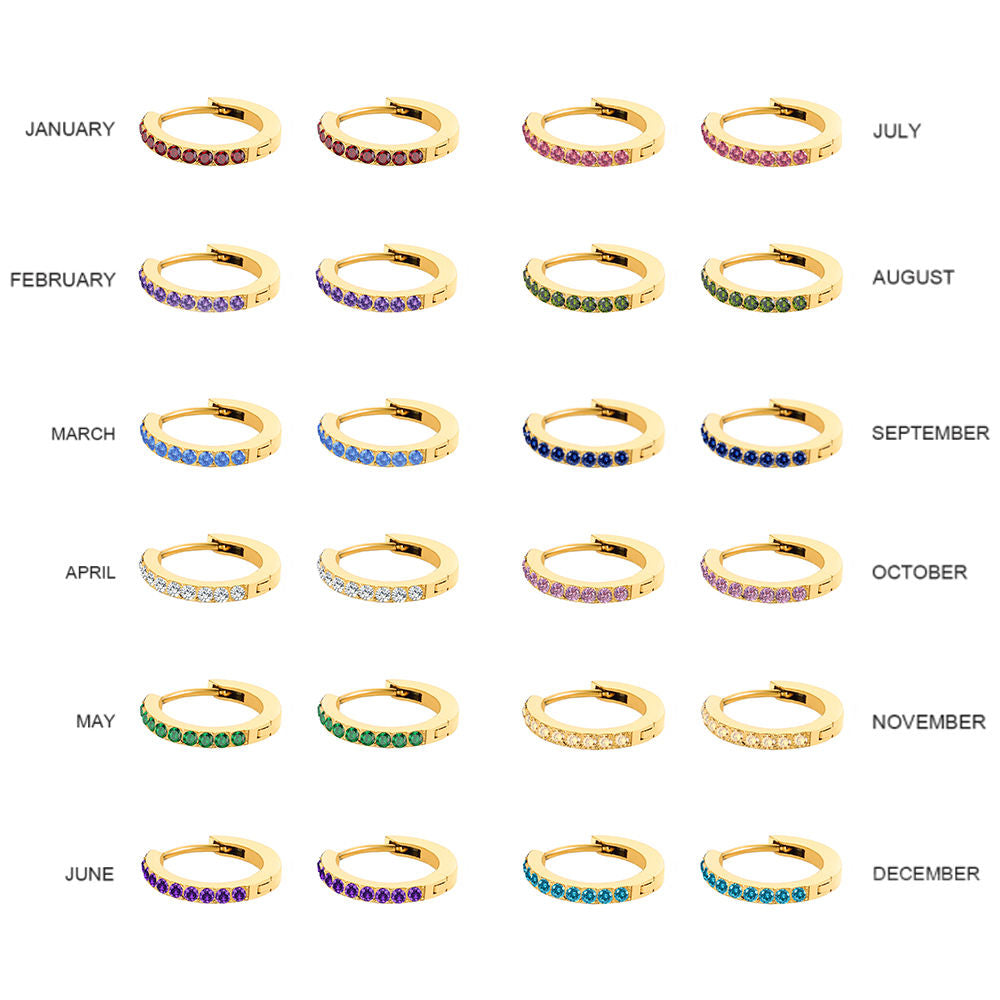 14K Gold Plated Birthstone Hoop Earrings , Stainless Steel CZ Stone Circle Hoops